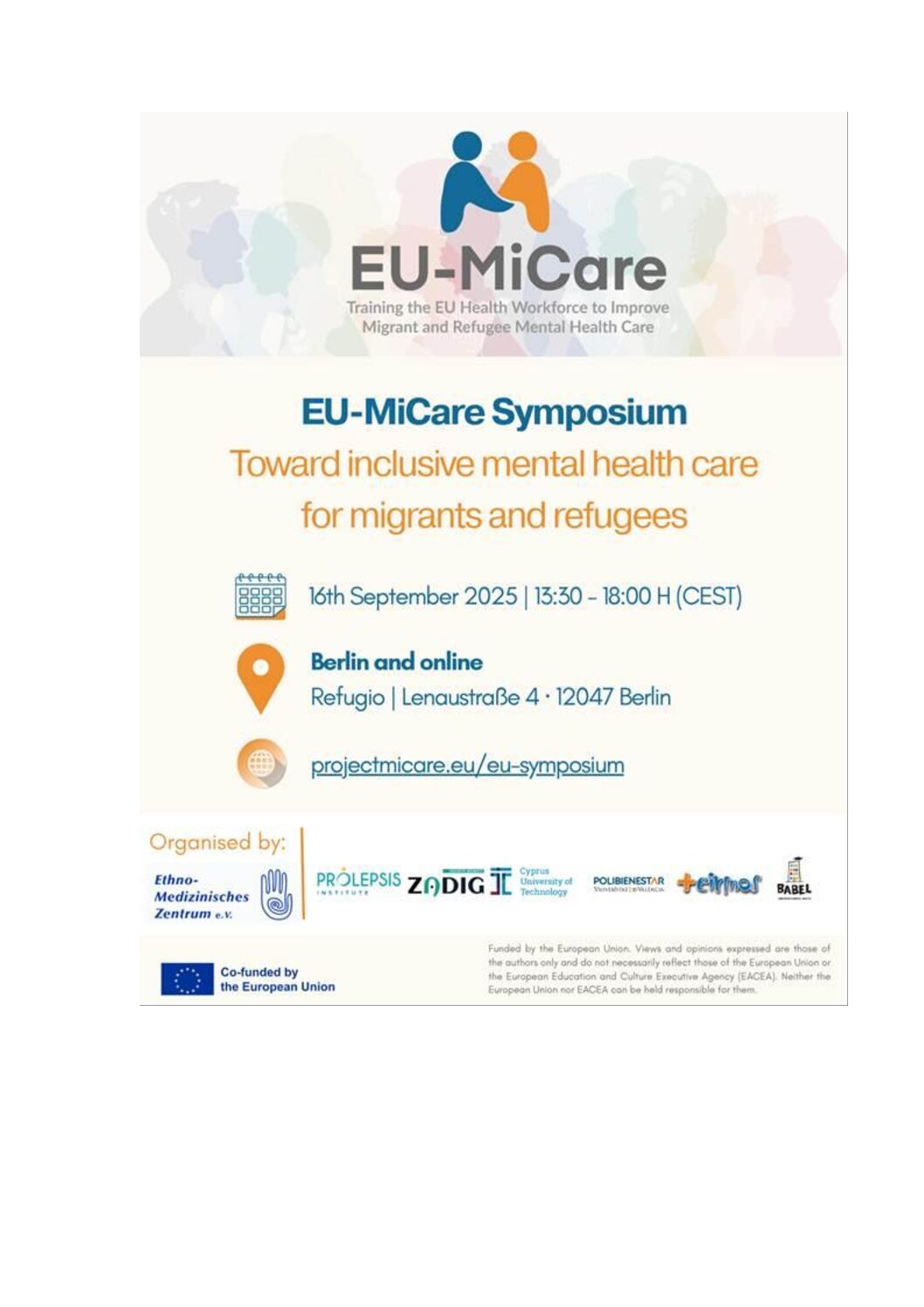 EU-MiCare Symposium “Toward inclusive mental health care for migrants and refugees”.